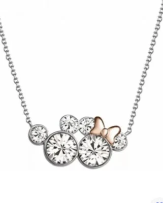 DISNEY Mickey & Minnie Mouse Crystal Silver & Rose Gold Plated Pendant Necklace - Image 1 of 4