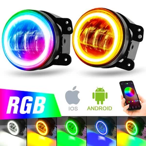 Pair 4 inch RGB LED Fog Lights Bluetooth APP For 2007-2017 Jeep Wrangler JK JKU - Picture 1 of 10