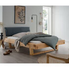 Massivholz Ehebett Bett Doppelbett, 200cm, Fichte massiv, Lederkopfteil schwarz