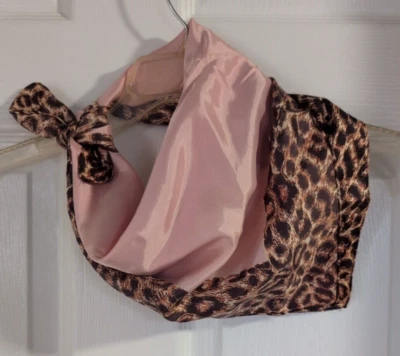 Винтажный Glentex светло-розовый и животных леопард печать 23» квадратный атласный шарф Японии - Изображение 1 из 4