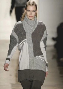 OHNE TITEL Grey Wool Mixed Media High Neck Sweater Coat  L - Picture 1 of 4