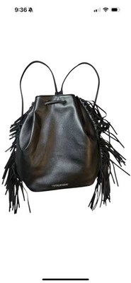 Victoria's Secret Backpack Black Purse Bag Fringe Faux Leather Western 14x15" - Image 1 of 3