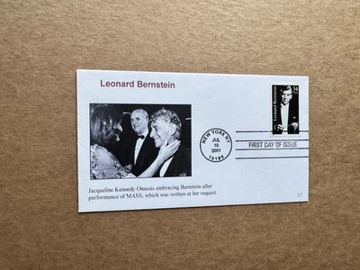 US 2001 Leonard Bernstein FDC (51) +First-Lady JFK and Bernstein Cachet #3521 - Image 1 of 2