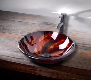 Braun Bronze Glas 16" Gefäß Schüssel Badezimmer Waschbecken ORB Wasserhahn Auswahl - Bild 1 von 8