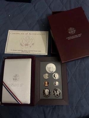 1996 Prestige Proof Set Atlanta Olympics Commemorative Coin US Mint OGP Box COA - Image 1 of 4
