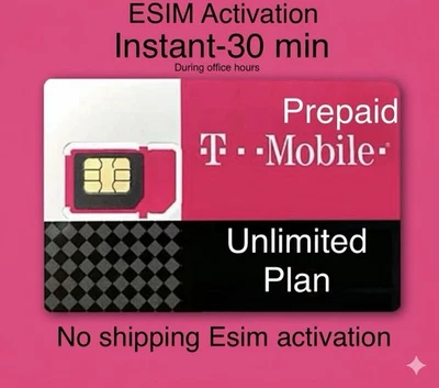 T-Mobile Prepaid $40,$50,$60 Plan ESIM/SIM Card Unlimited Remote Activation - Image 1 of 4