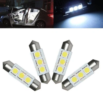 4Pcs 10*36mm 3SMD LED Interior Dome Trunk Festoon Light Bulbs Canbus Error - Image 1 of 4