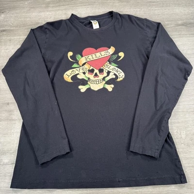 Camisa Ed Hardy Love Kills Slowly Calavera Corazón Manga Larga Tatuaje Envejecido Foto 1 de 4