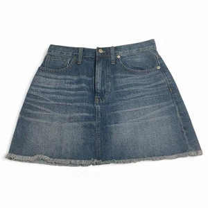 Madewell Jeansrock starr Denim A-Linie blau 27 kurz ausgefranster Saum Boho Y2K Taschen - Bild 1 von 9