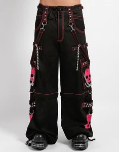 Gothic Skull Pants Black Pink – Zip-Off, Chains, D-Rings, Unisex Fit - Picture 1 of 5