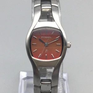 Fossil F2 Watch Women ES-9705 19mm Silver Tone Red Dial New Battery 6.25" - Picture 1 of 15
