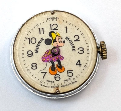 Vintage MINNIE MOUSE Disney Cartoon Bradley 25mm Watch Movement PARTS or REPAIR - Image 1 of 4