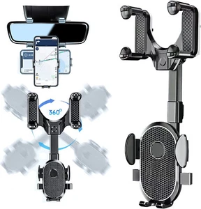 360° Car Phone Holder Rotatable And Retractable Rearview Mirror Mount Universal - Picture 1 of 6