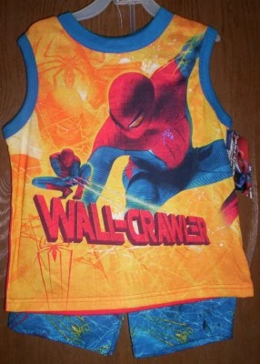 SPIDERMAN Pajamas Boy's 8 NeW Spider-Man Wall-Crawler Shirt Shorts Pjs NWT - Image 1 of 4