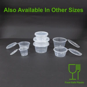 Plastic Sauce Container Hinged Lid Reusable Clear Pot Cup 1oz 2oz 3oz 4oz 35ml - Picture 1 of 9