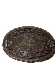 Hebilla de cinturón decorativa vintage latón bronce grabado floral occidental ovalado 1,5 pulgadas - Imagen 1 de 6