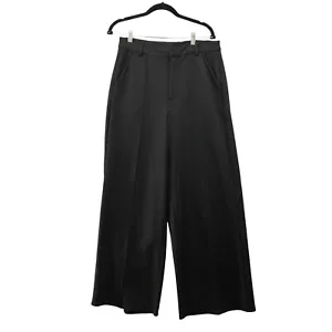 Bar lll High Rise Wide Leg Trouser Pants Womens L Ponte Knit Black Creased - Picture 1 of 10