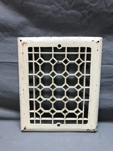Antique VTG Shabby Cast Iron Heat Grate 10x12 Grill Cover White Old 464-23B Cover