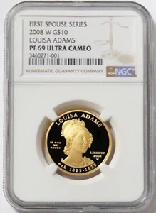 2008-W GOLD $10 PROOF SPOUSE LOUISA ADAMS 4,223 MINTED PCGS PR 69 ULTRA CAMEO  - Picture 1 of 2