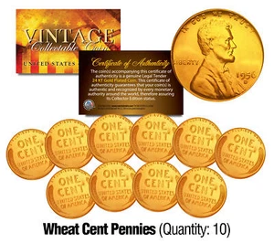 Lot of 10 Lincoln WHEAT Pennies US Coins 24K GOLD PLATED Lincoln Cent Penny - Picture 1 of 1