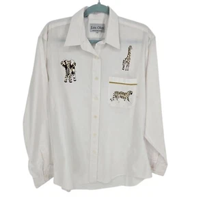 Las olas mens large white elephant tiger giraffe embroidered patchwork button up - Picture 1 of 11