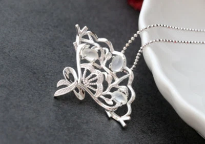 B06 Rimorchio Ventaglio Con Fiori Bianca Pietra di Luna Argento Sterling 925 - Immagine 1 di 4