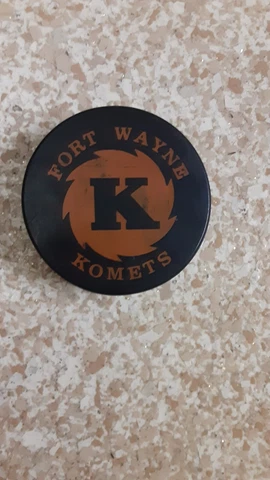 Fort Wayne Komets early to mid 1980's (IHL) official game used puck Cover