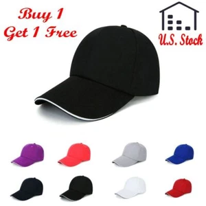 100% Cotton Sport Style Baseball Cap Ball Dad Hats Adjustable Plain Solid Washed - Picture 1 of 21