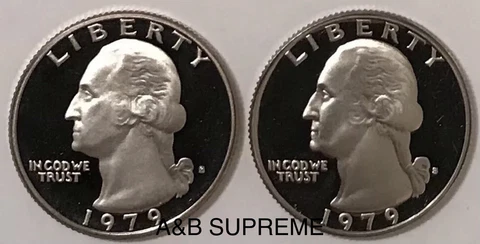 1979 S Washington Quarter Dollar Type 1 & 2 Filled & Clear S Clad Gem Proof Cover