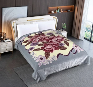 Thick 1000GSM Queen Size Cloudy Mink Blanket Double Layer Winter 5kg Floral - Picture 1 of 7