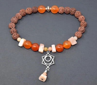 Reiki Charged Beaded Bracelet - Sacral Chakra, Carnelian, Sunstone,  Lava Stone  - Image 1 of 4