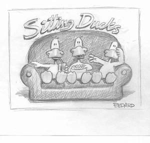 Michael Bedard Art, Original Drawing Signed 'Sitting Ducks' on Couch - Picture 1 of 2