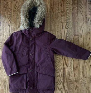 Gap Kids Down Jacket Boys Small 6-7 MAROON Hooded Fur Winter Coat  NOT Purple - Picture 1 of 11