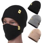 Thick Solid Color Ear Protection Hat Mask set Warm Winter Knitted Hats