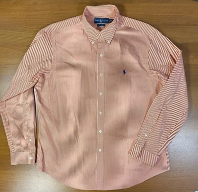 Camisa Polo Ralph Lauren Para Hombres XL Rayas 120s 2 Capas Vestido Con Botones Manga Larga Foto 1 de 4