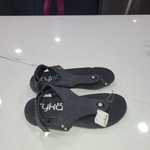 New Ryka Women’s Sz 6 Black Sandals Thong T-strap Sport Margo Sandals bin - Picture 1 of 5