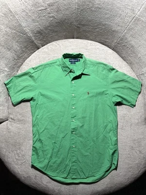 Camisa Ralph Lauren Blake Para Hombre Mediana Verde Con Botones Manga Corta Algodón Logo Foto 1 de 4