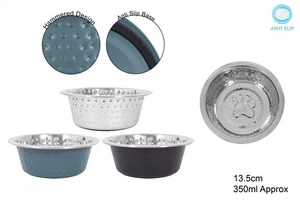 Hammered Design Stainless Steel Round Pet Bowl 21.5cm 3 Colours Anti Slip Base - Picture 1 of 12