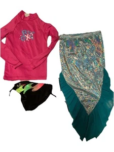Roxy Bikini, Billabong Rash Guard, Cat & Jack Mermaid Tail Swim Wear Kids Size 5 - Picture 1 of 17