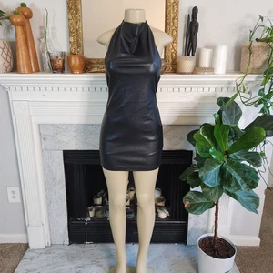 Zara schwarzes Kunstleder Minikleid rückenfrei Goth Vampy Matrix Stretch Gr. S - Bild 1 von 9