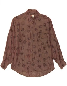 VINTAGE Mens Graphic Shirt Large Brown Viscose CX11 - Picture 1 of 3