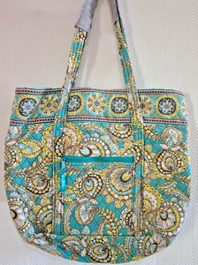 Bolso de Mano Grande Vera Bradley Villager Floral Azul Teal Verde Cremallera Pavo Real - Imagen 1 de 13