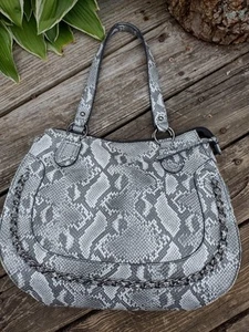Jessica Simpson Women's Crossbody Gray Foax Snake Skin Tote - Picture 1 of 15