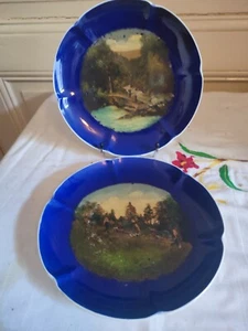 Sarreguemines 2 Plates Painted Ladies On Gateway And Promenade IN Sleigh - Picture 1 of 24