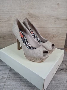 NEW Boxed Ladies Next High Heels Natural Snake Reptile Party - Size UK 4.5 Peep  - Picture 1 of 14