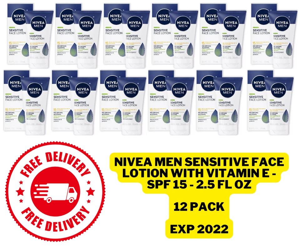 Nivea Men Sensitive Face Lotion, SPF 15, 2.5 oz | 12 Packs | ***READ*** 02/2022 - Image 1 of 1