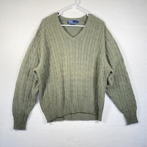 Polo Ralph Lauren Sweater Adult Medium Olive Green Long Sleeve Knit Pullover Men