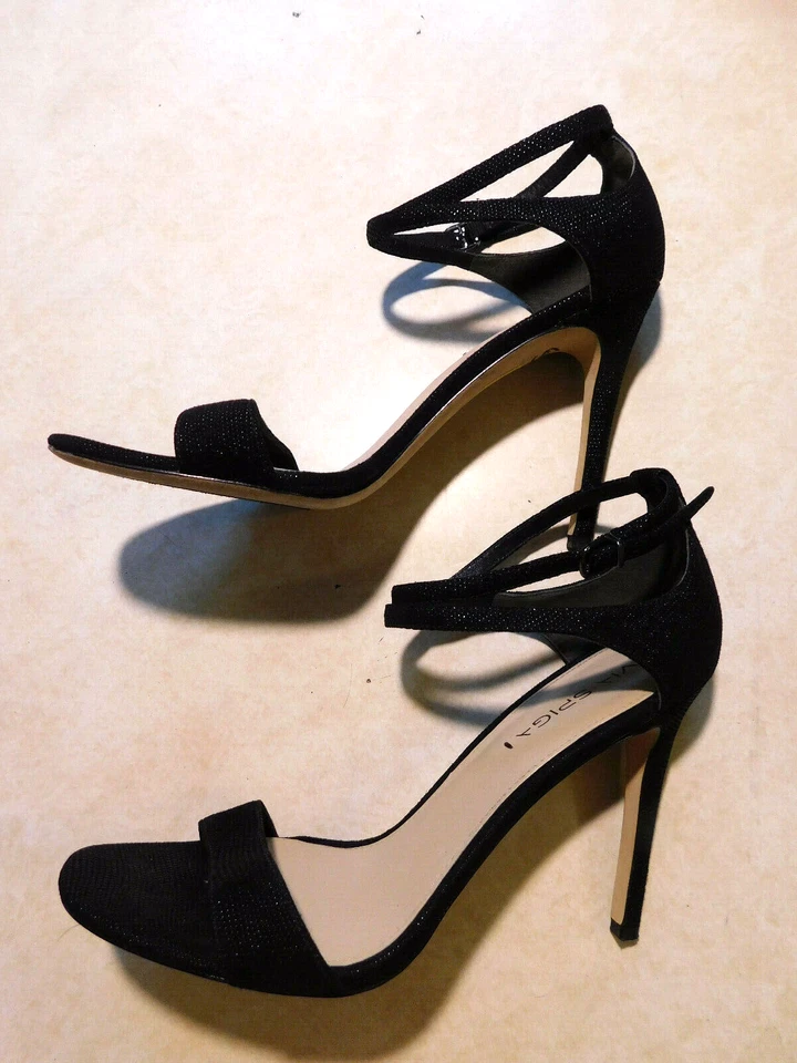 $200 sz 10 Via Spiga Tiara Black Metallic Cross Ankle Strap High Heel Sandal EUC - Image 1 of 4