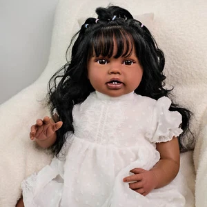 Black 24" Reborn Baby Dolls African American Toddler Cloth Body Lifelike Gift - Picture 1 of 4