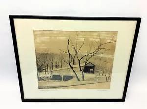Stampa artistica vintage firmata Frank Packlick ponte coperto West Cornwall Conn - Foto 1 di 12